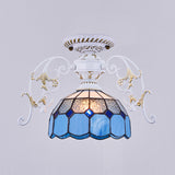 White Finish Semi Flush Light with Dome Shade Stained Glass Tiffany Style 1 Light Ceiling Fixture in Yellow/Orange/Green/Blue-Clear/Blue Blue-Clear Clearhalo 'Ceiling Lights' 'Close To Ceiling Lights' 'Close to ceiling' 'Glass shade' 'Glass' 'Semi-flushmount' 'Tiffany close to ceiling' 'Tiffany' Lighting' 38191