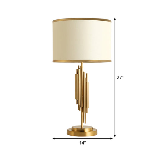 Barrel Task Lighting Contemporary Fabric 12"/14" Wide 1 Bulb Gold Small Desk Lamp for Bedside Clearhalo 'Lamps' 'Table Lamps' Lighting' 383516