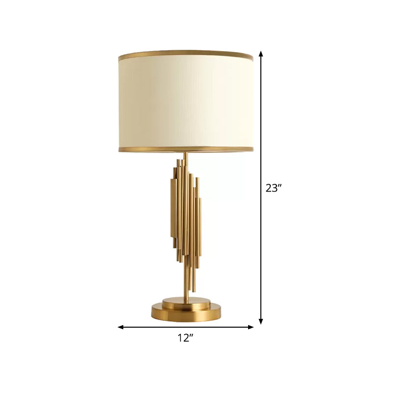 Barrel Task Lighting Contemporary Fabric 12"/14" Wide 1 Bulb Gold Small Desk Lamp for Bedside Clearhalo 'Lamps' 'Table Lamps' Lighting' 383517