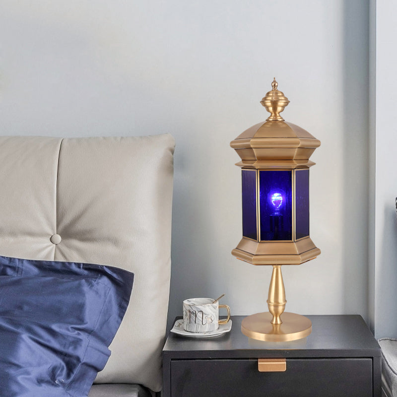 1 Light Lantern Night Table Light Arabian Brass Metal Nightstand Lamp for Bedroom Brass Clearhalo 'Lamps' 'Table Lamps' Lighting' 383518