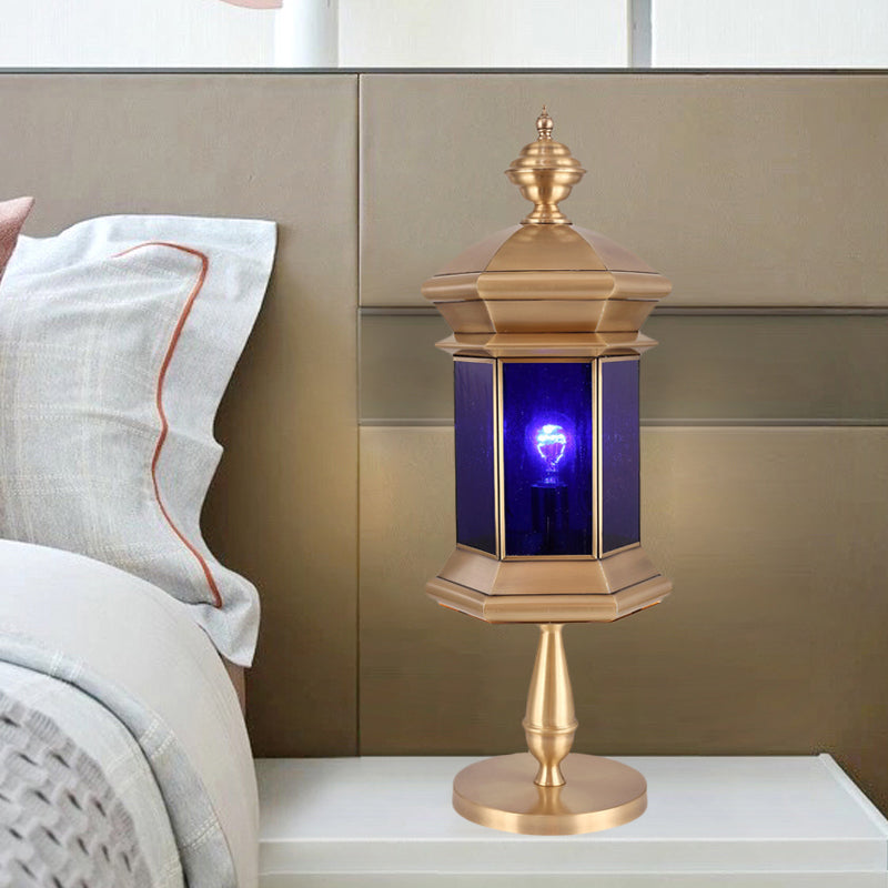 1 Light Lantern Night Table Light Arabian Brass Metal Nightstand Lamp for Bedroom Clearhalo 'Lamps' 'Table Lamps' Lighting' 383519