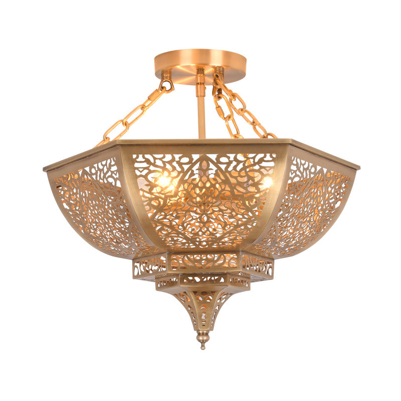 Bowl Dining Room Ceiling Fixture Traditional Metal 4 Heads Gold Semi Flush Mount Light Clearhalo 'Ceiling Lights' 'Close To Ceiling Lights' 'Close to ceiling' 'Semi-flushmount' Lighting' 383530