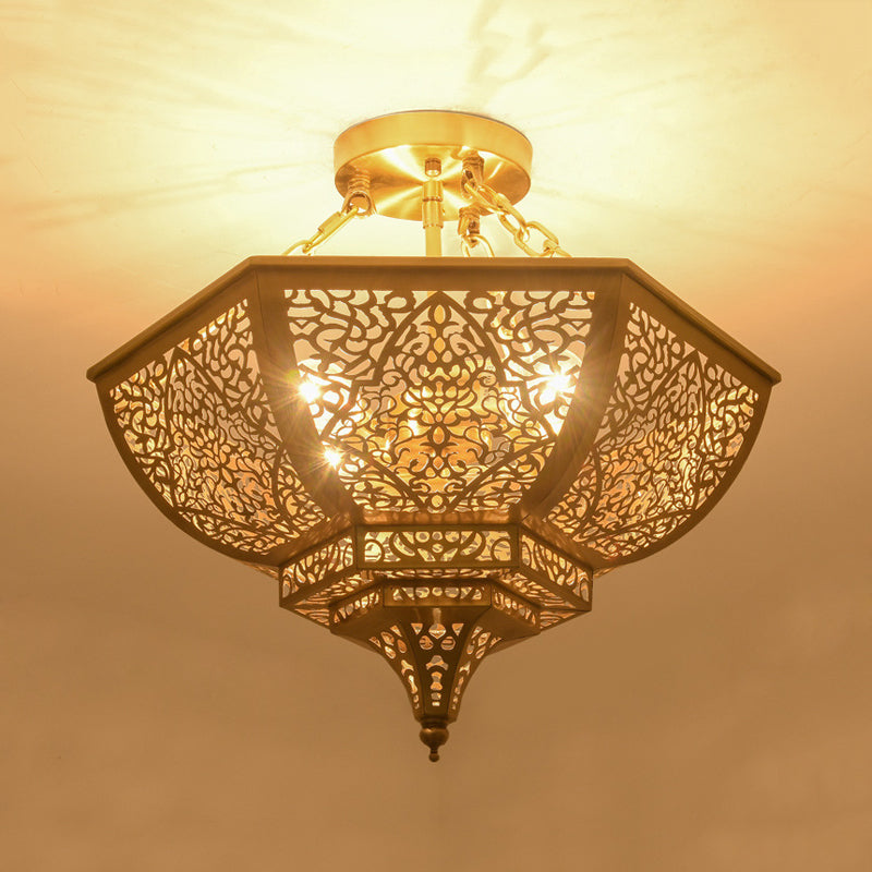 Bowl Dining Room Ceiling Fixture Traditional Metal 4 Heads Gold Semi Flush Mount Light Clearhalo 'Ceiling Lights' 'Close To Ceiling Lights' 'Close to ceiling' 'Semi-flushmount' Lighting' 383531