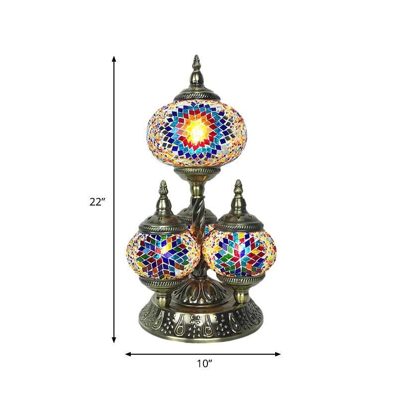 Elliptical Study Room Reading Light Vintage Stained Glass 4 Heads Yellow/Blue/Green Night Table Lamp Clearhalo 'Lamps' 'Table Lamps' Lighting' 384085