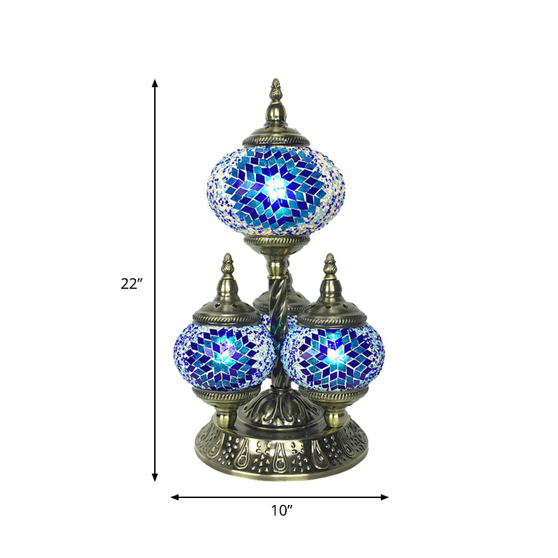 Elliptical Study Room Reading Light Vintage Stained Glass 4 Heads Yellow/Blue/Green Night Table Lamp Clearhalo 'Lamps' 'Table Lamps' Lighting' 384093