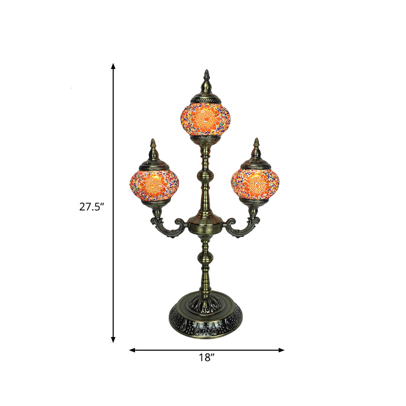 3 Lights Trident Night Light Traditional Beige/Orange/Blue Multicolored Stained Glass for Bedside Clearhalo 'Lamps' 'Table Lamps' Lighting' 384098