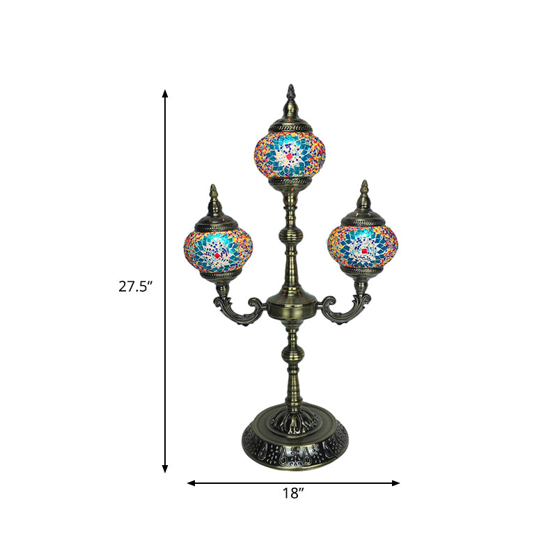 3 Lights Trident Night Light Traditional Beige/Orange/Blue Multicolored Stained Glass for Bedside Clearhalo 'Lamps' 'Table Lamps' Lighting' 384102