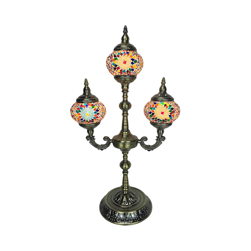 3 Lights Trident Night Light Traditional Beige/Orange/Blue Multicolored Stained Glass for Bedside Clearhalo 'Lamps' 'Table Lamps' Lighting' 384104