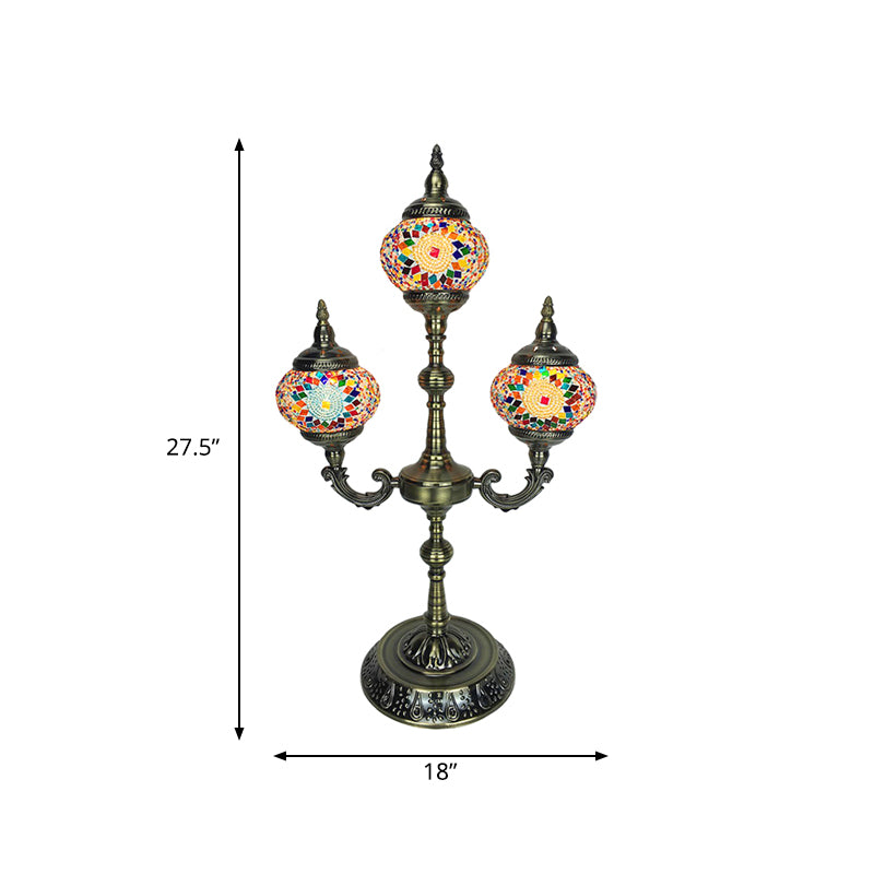 3 Lights Trident Night Light Traditional Beige/Orange/Blue Multicolored Stained Glass for Bedside Clearhalo 'Lamps' 'Table Lamps' Lighting' 384106