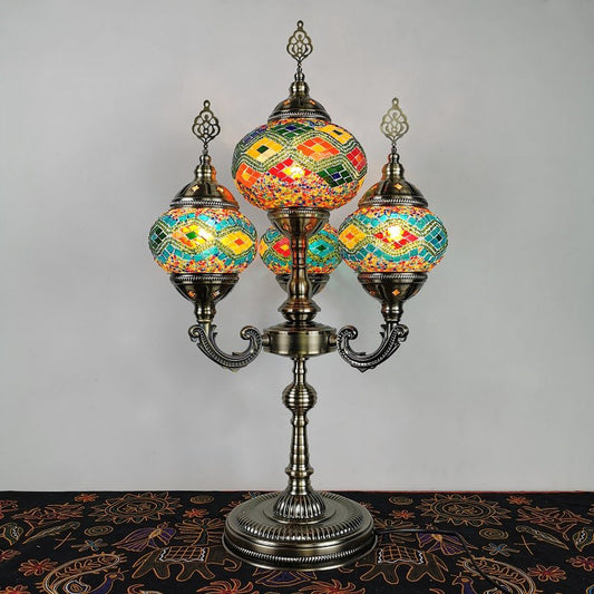 Stained Glass Candelabra Task Lamp Traditional 4 Lights Bedside Nightstand Lamp in Yellow/Orange/Blue Clearhalo 'Lamps' 'Table Lamps' Lighting' 384137