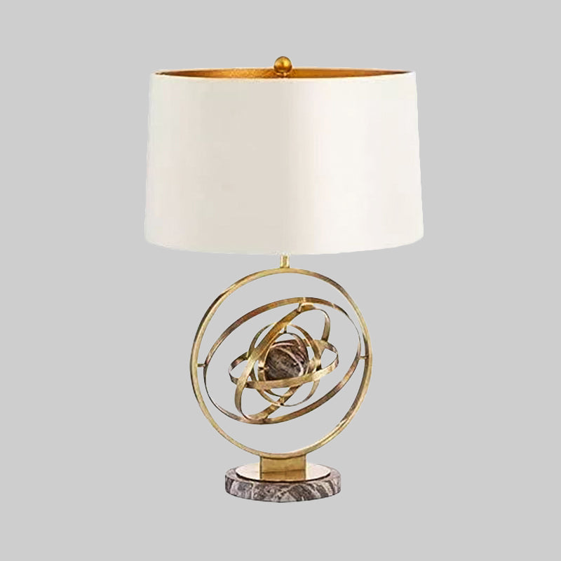 1 Head Drum Desk Light Modernism Fabric Table Lamp in White with Round Marble Base Clearhalo 'Lamps' 'Table Lamps' Lighting' 384171