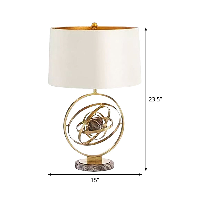 1 Head Drum Desk Light Modernism Fabric Table Lamp in White with Round Marble Base Clearhalo 'Lamps' 'Table Lamps' Lighting' 384172