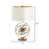 1 Head Drum Desk Light Modernism Fabric Table Lamp in White with Round Marble Base Clearhalo 'Lamps' 'Table Lamps' Lighting' 384172