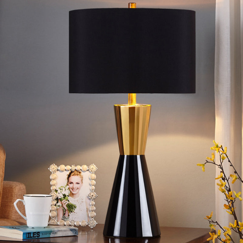 Cylindrical Task Lighting Modernist Fabric 1 Bulb Black Night Table Lamp, 14"/15" Wide Clearhalo 'Lamps' 'Table Lamps' Lighting' 384209