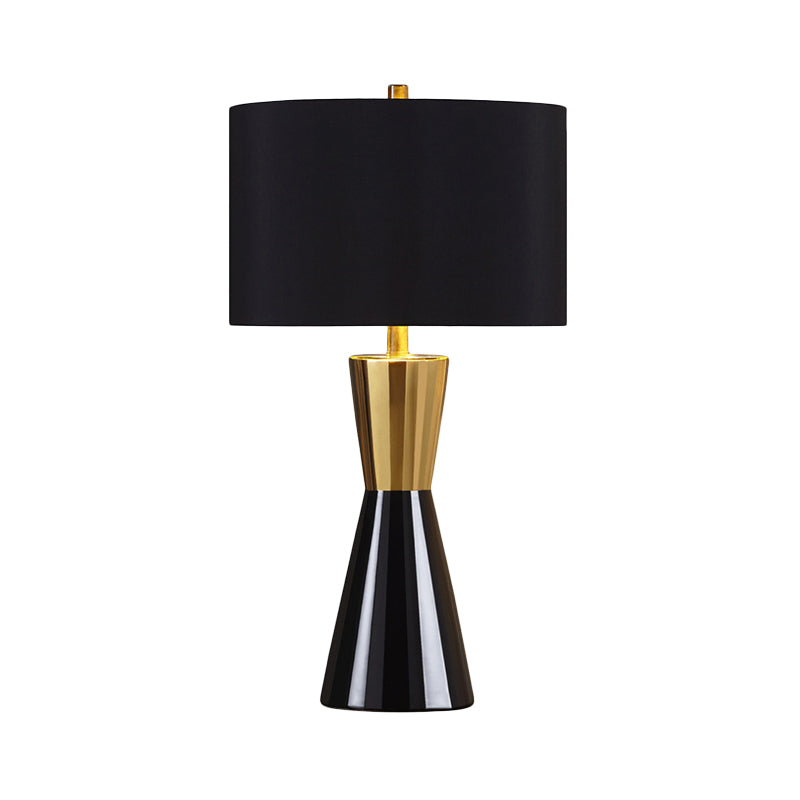 Cylindrical Task Lighting Modernist Fabric 1 Bulb Black Night Table Lamp, 14"/15" Wide Clearhalo 'Lamps' 'Table Lamps' Lighting' 384210