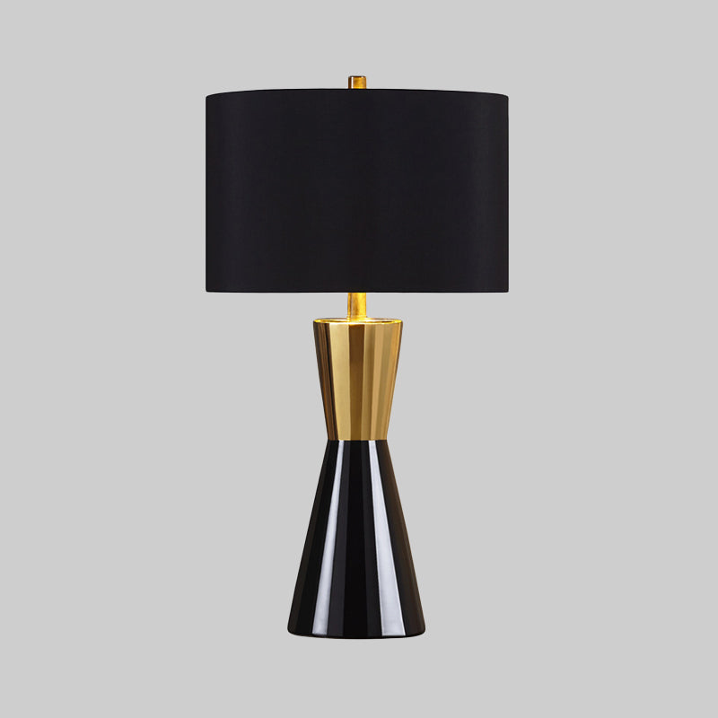 Cylindrical Task Lighting Modernist Fabric 1 Bulb Black Night Table Lamp, 14"/15" Wide Clearhalo 'Lamps' 'Table Lamps' Lighting' 384211