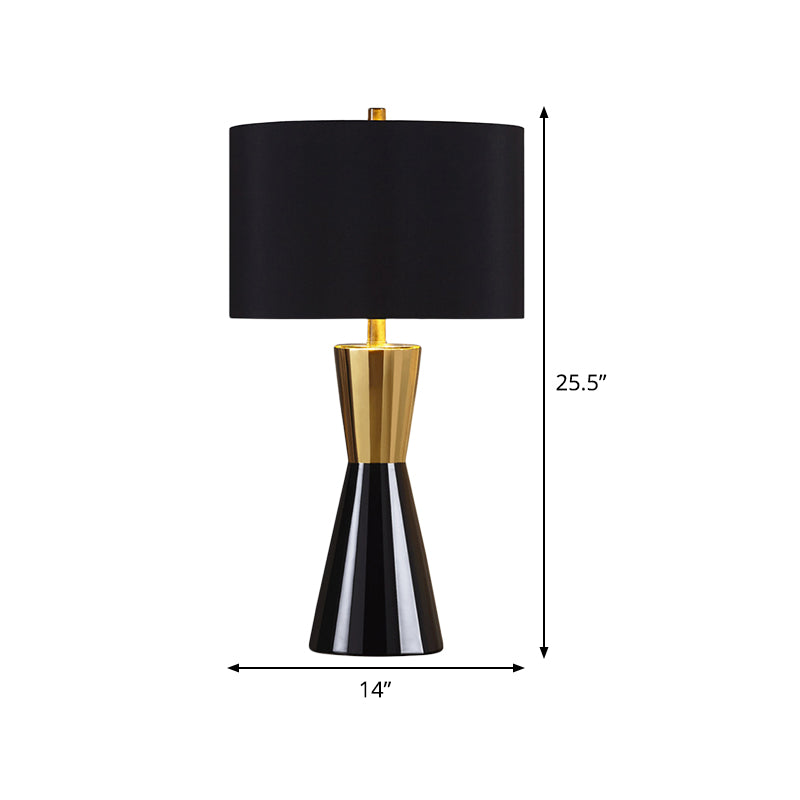 Cylindrical Task Lighting Modernist Fabric 1 Bulb Black Night Table Lamp, 14"/15" Wide Clearhalo 'Lamps' 'Table Lamps' Lighting' 384212