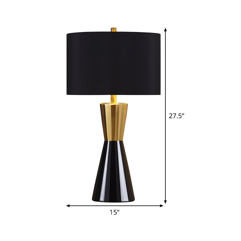 Cylindrical Task Lighting Modernist Fabric 1 Bulb Black Night Table Lamp, 14"/15" Wide Clearhalo 'Lamps' 'Table Lamps' Lighting' 384213