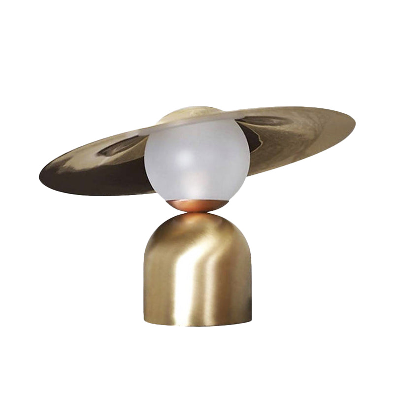 Brass Flat Task Light Modernist 1 Bulb Metal Desk Lamp with Sphere Opal Glass Shade Clearhalo 'Lamps' 'Table Lamps' Lighting' 384250