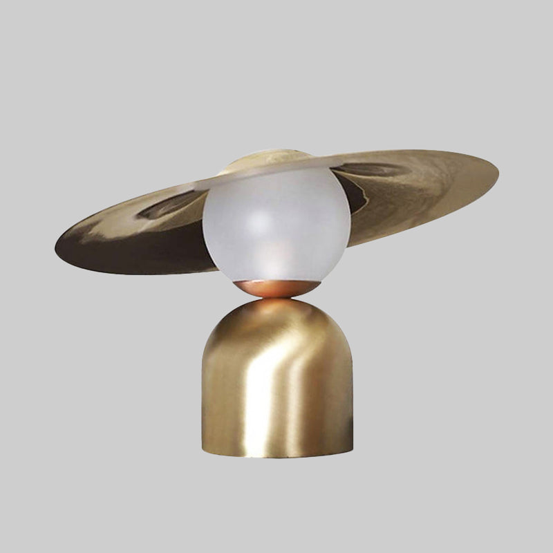 Brass Flat Task Light Modernist 1 Bulb Metal Desk Lamp with Sphere Opal Glass Shade Clearhalo 'Lamps' 'Table Lamps' Lighting' 384251