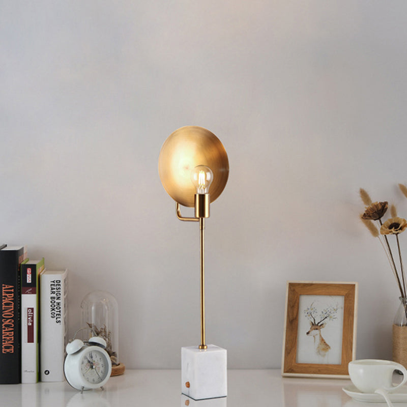 Gold Flat Desk Light Modern 1 Bulb Metal Night Table Lamp with Rectangle White Marble Base Gold Clearhalo 'Lamps' 'Table Lamps' Lighting' 384295