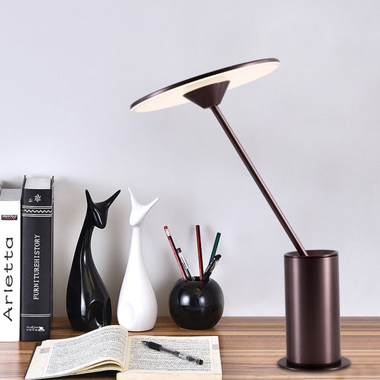 LED Circular Table Lamp Contemporary Metal Reading Book Light in Brown for Study Brown Clearhalo 'Lamps' 'Table Lamps' Lighting' 384300