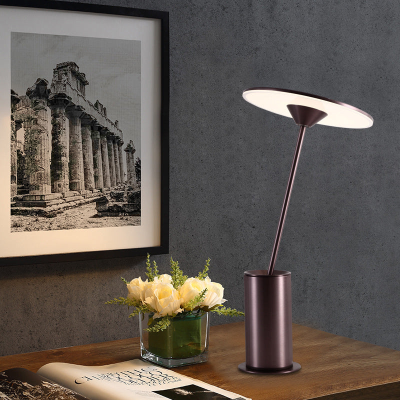 LED Circular Table Lamp Contemporary Metal Reading Book Light in Brown for Study Clearhalo 'Lamps' 'Table Lamps' Lighting' 384302