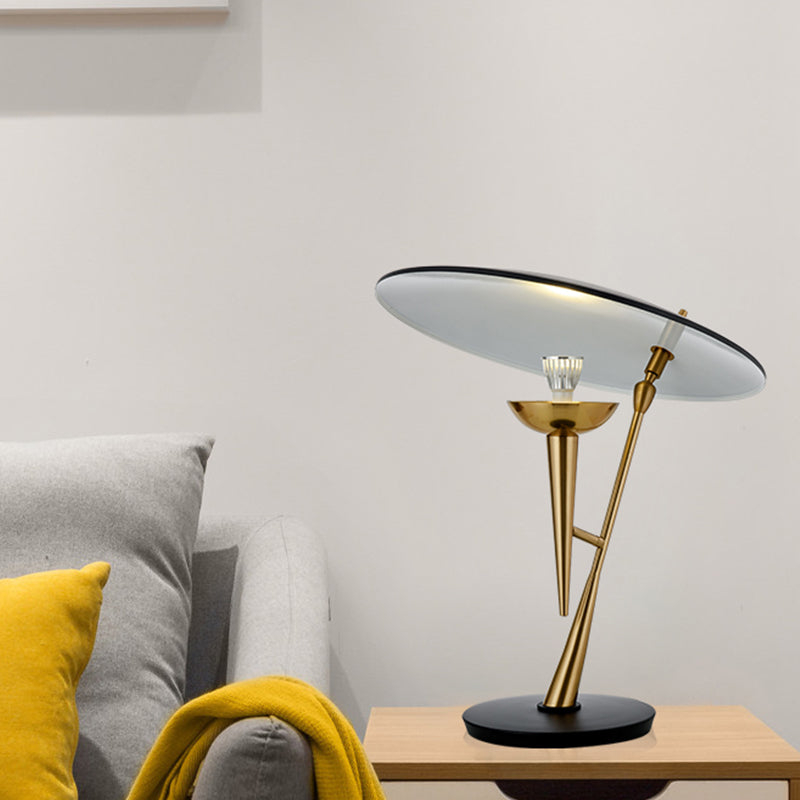 Metal Saucer Task Lighting Contemporary 1 Bulb Night Table Lamp in Black and Gold Clearhalo 'Lamps' 'Table Lamps' Lighting' 384306