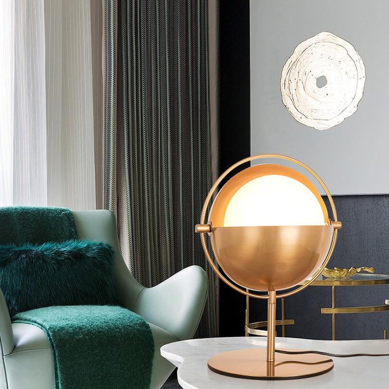 Global Metal Table Light Modern 1 Bulb Gold Nightstand Lamp with White Glass Shade Clearhalo 'Lamps' 'Table Lamps' Lighting' 384311