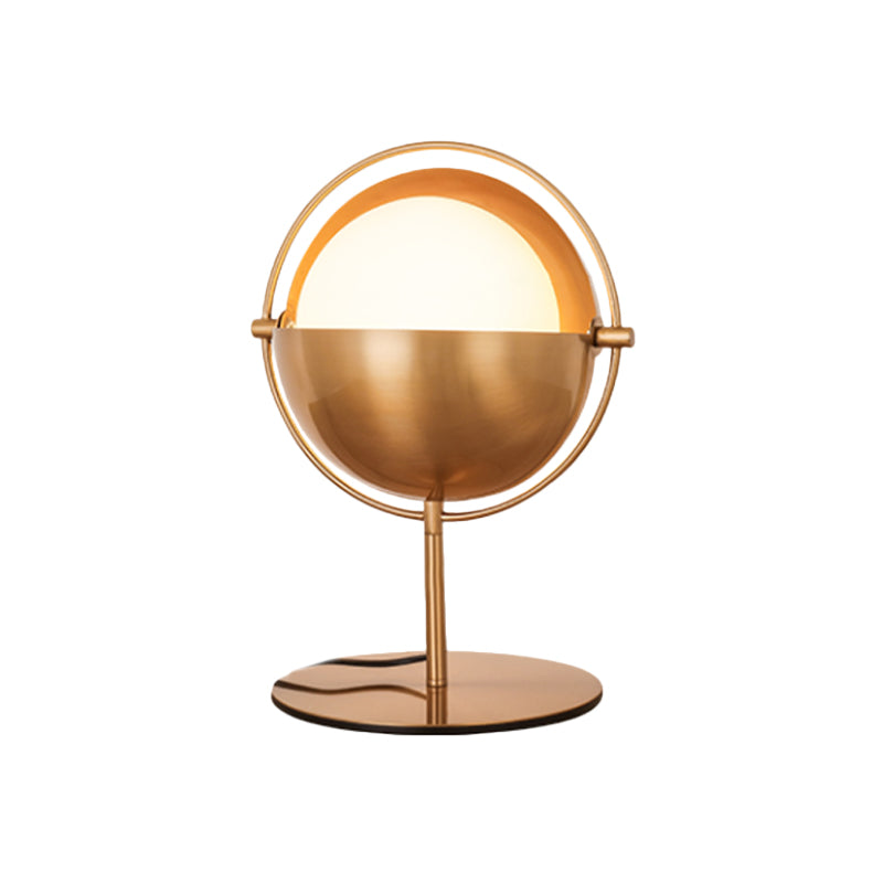 Global Metal Table Light Modern 1 Bulb Gold Nightstand Lamp with White Glass Shade Clearhalo 'Lamps' 'Table Lamps' Lighting' 384312