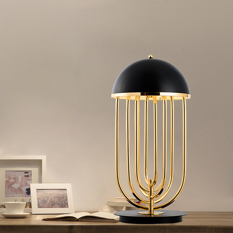 1 Head Living Room Task Lighting Modern Black/White Night Table Lamp with Dome Metal Shade Black Clearhalo 'Lamps' 'Table Lamps' Lighting' 384320
