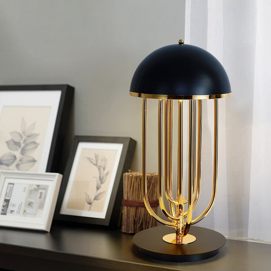 1 Head Living Room Task Lighting Modern Black/White Night Table Lamp with Dome Metal Shade Clearhalo 'Lamps' 'Table Lamps' Lighting' 384321