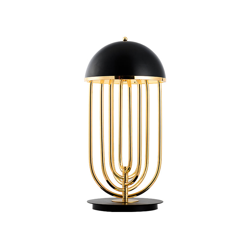 1 Head Living Room Task Lighting Modern Black/White Night Table Lamp with Dome Metal Shade Clearhalo 'Lamps' 'Table Lamps' Lighting' 384323