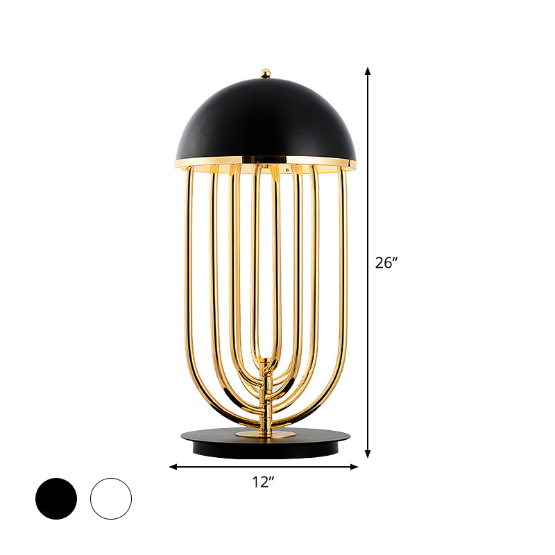 1 Head Living Room Task Lighting Modern Black/White Night Table Lamp with Dome Metal Shade Clearhalo 'Lamps' 'Table Lamps' Lighting' 384324