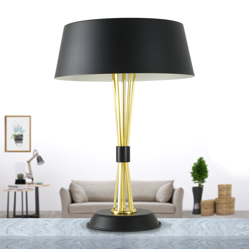 Metal Drum Nightstand Lamp Modernist 3 Heads Black Task Lighting for Living Room Clearhalo 'Lamps' 'Table Lamps' Lighting' 384330