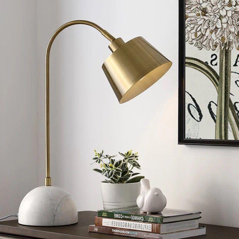 Modernist Tapered Table Lamp Metal 1 Bulb Task Lighting in Brass with Marble Base Clearhalo 'Lamps' 'Table Lamps' Lighting' 384365