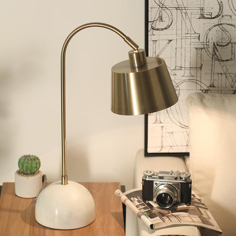 Modernist Tapered Table Lamp Metal 1 Bulb Task Lighting in Brass with Marble Base Clearhalo 'Lamps' 'Table Lamps' Lighting' 384366