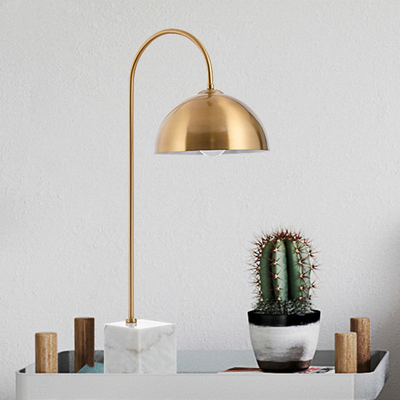 Bowl Desk Light Modern Metal 1 Bulb Brass Table Lamp with White Rectangle Marble Base Clearhalo 'Lamps' 'Table Lamps' Lighting' 384370