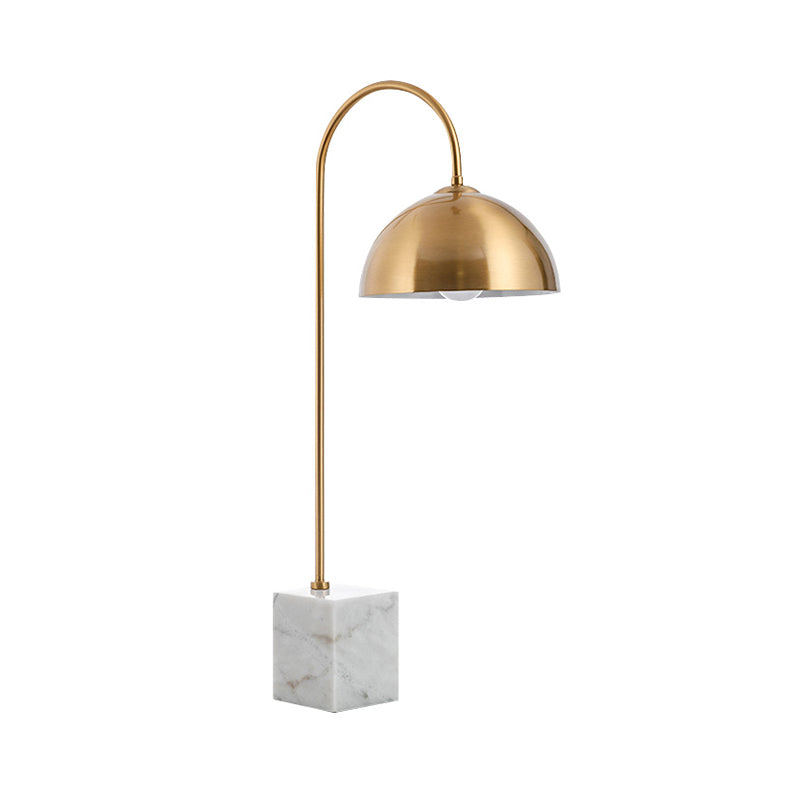 Bowl Desk Light Modern Metal 1 Bulb Brass Table Lamp with White Rectangle Marble Base Clearhalo 'Lamps' 'Table Lamps' Lighting' 384372