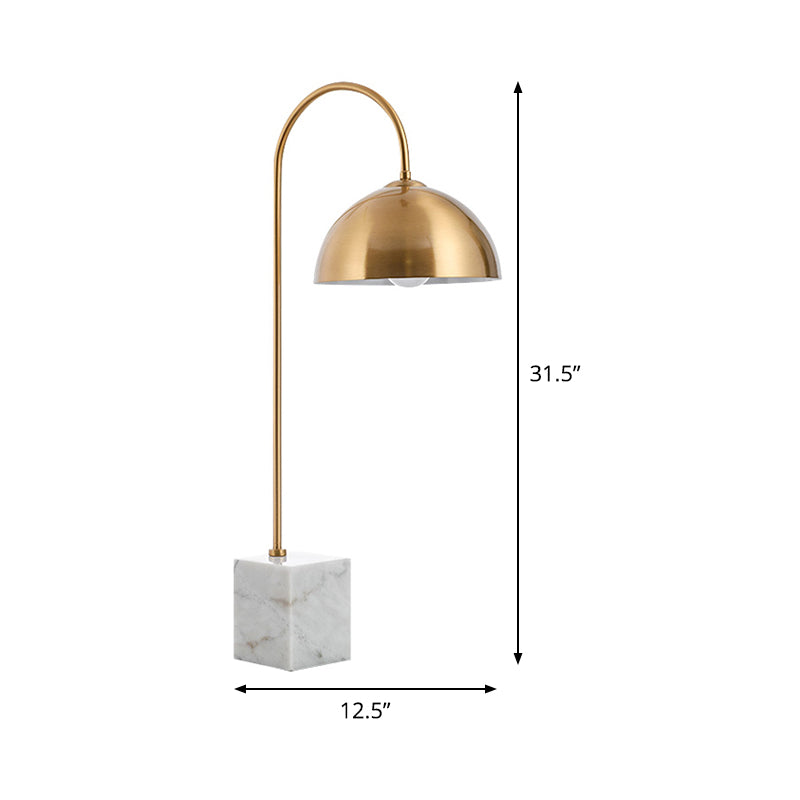 Bowl Desk Light Modern Metal 1 Bulb Brass Table Lamp with White Rectangle Marble Base Clearhalo 'Lamps' 'Table Lamps' Lighting' 384373