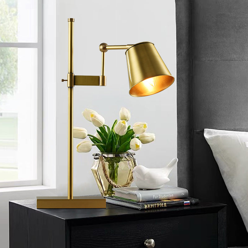 Wide Flare Metal Table Light Modern 1 Bulb Brass Nightstand Lamp with Swing Arm Clearhalo 'Lamps' 'Table Lamps' Lighting' 384390