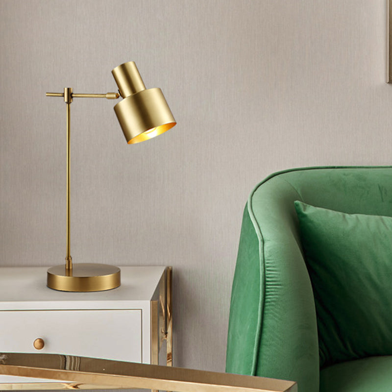 Modernist Cylinder Table Lamp Metal 1 Bulb Task Lighting in Brass with Rotating Node Brass Clearhalo 'Lamps' 'Table Lamps' Lighting' 384394