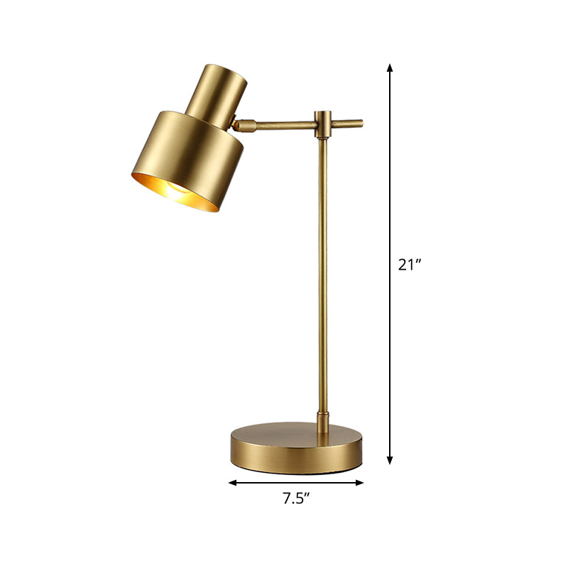 Modernist Cylinder Table Lamp Metal 1 Bulb Task Lighting in Brass with Rotating Node Clearhalo 'Lamps' 'Table Lamps' Lighting' 384398