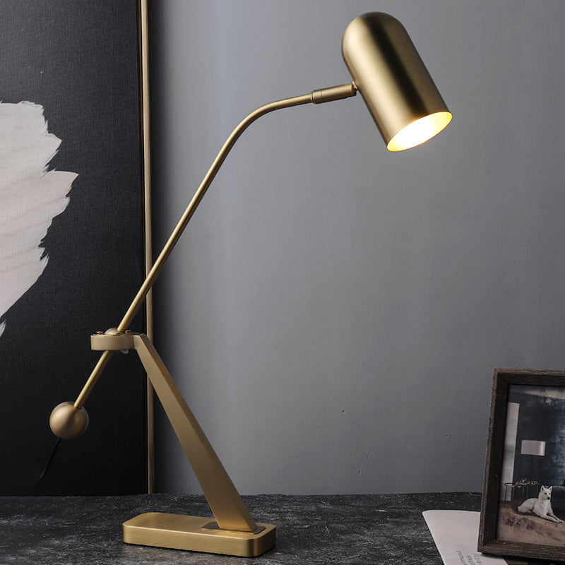 1 Bulb Study Task Lighting Modern Brass Reading Book Light with Tubular Metal Shade Clearhalo 'Lamps' 'Table Lamps' Lighting' 384405