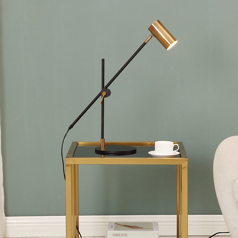 Metal Cylinder Table Light Modern 1 Bulb Small Desk Lamp in Black and Gold with Rotating Node Clearhalo 'Lamps' 'Table Lamps' Lighting' 384410