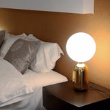 Spherical Task Lighting Modernist Milky Glass 1 Bulb Gold Small Desk Lamp, 7"/9.5" Wide Gold Clearhalo 'Lamps' 'Table Lamps' Lighting' 384414