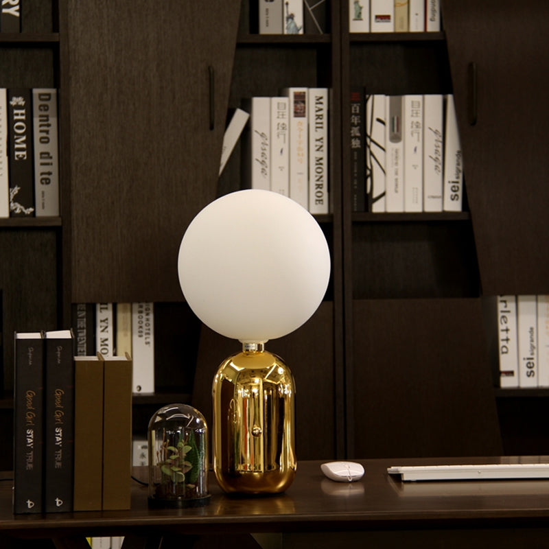 Spherical Task Lighting Modernist Milky Glass 1 Bulb Gold Small Desk Lamp, 7"/9.5" Wide Clearhalo 'Lamps' 'Table Lamps' Lighting' 384415