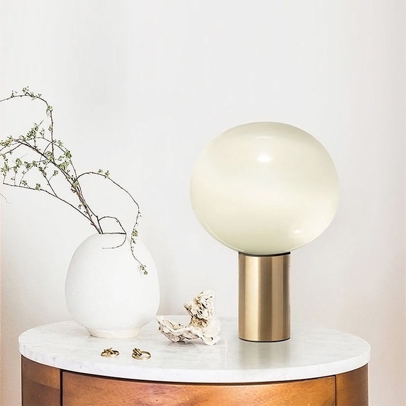 Global Table Light Contemporary White Glass 1 Bulb 6"/10"/14" Wide Brass Nightstand Lamp Brass Clearhalo 'Lamps' 'Table Lamps' Lighting' 384420