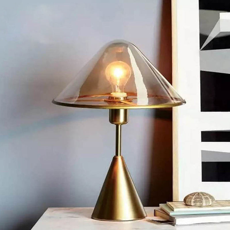 Cone Bedroom Nightstand Lamp Amber Glass 1 Head Contemporary Reading Book Light Clearhalo 'Lamps' 'Table Lamps' Lighting' 384489