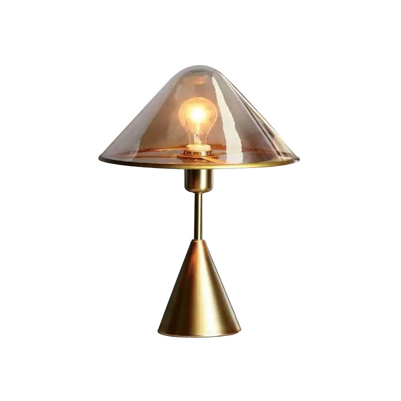 Cone Bedroom Nightstand Lamp Amber Glass 1 Head Contemporary Reading Book Light Clearhalo 'Lamps' 'Table Lamps' Lighting' 384491